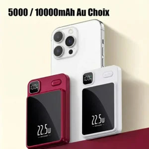 Batterie Externe Magnétique 5000/10000mAh – Chargeur Sans Fil 22.5W Ultra-Rapide avec Écran LED  – Promo : 1 acheté = 1 offert