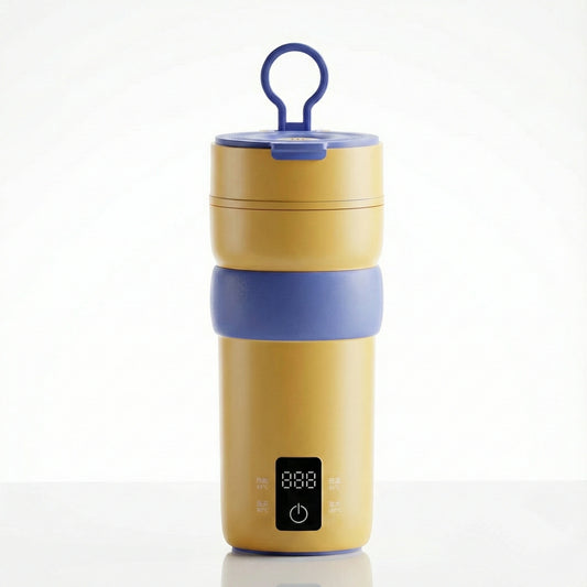 Tasse Électrique Portable 400ml – Acier Inoxydable 304 avec 4 Niveaux de Température - JAUNE